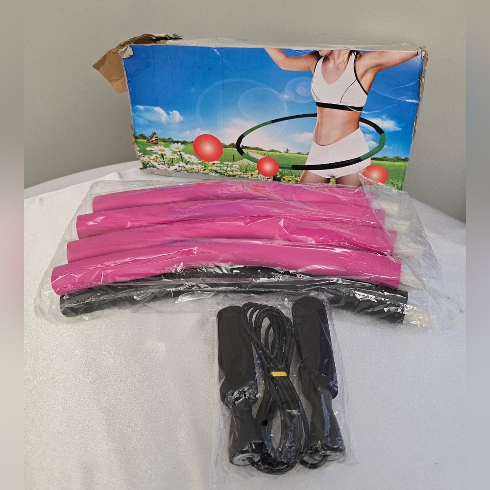 Ab Exerciser Weighted Hula Hoop 2 Lb  Hoop 8 Pc Adjustable Size & Jump Rope NEW